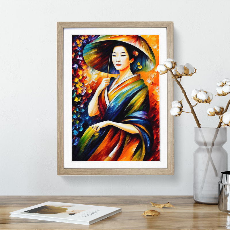 Portrait Of A Geisha No.9 - Single Picture Frame Painting, 34cm H x 25cm W x 2cm D, Oak Framed