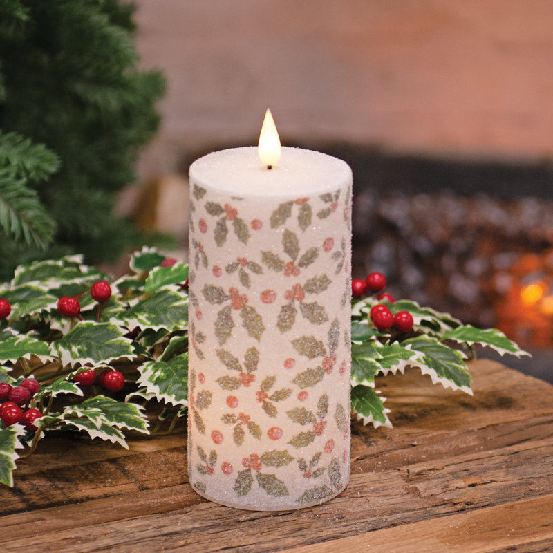 Sparkling Holly & Berries LED Timer Pillar - 3 x 6