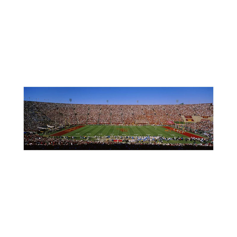 High Angle View Of A Football Stadium Full Of Spectators, Los Angeles Memorial Coliseum - Wrapped Canvas Panoramic Print