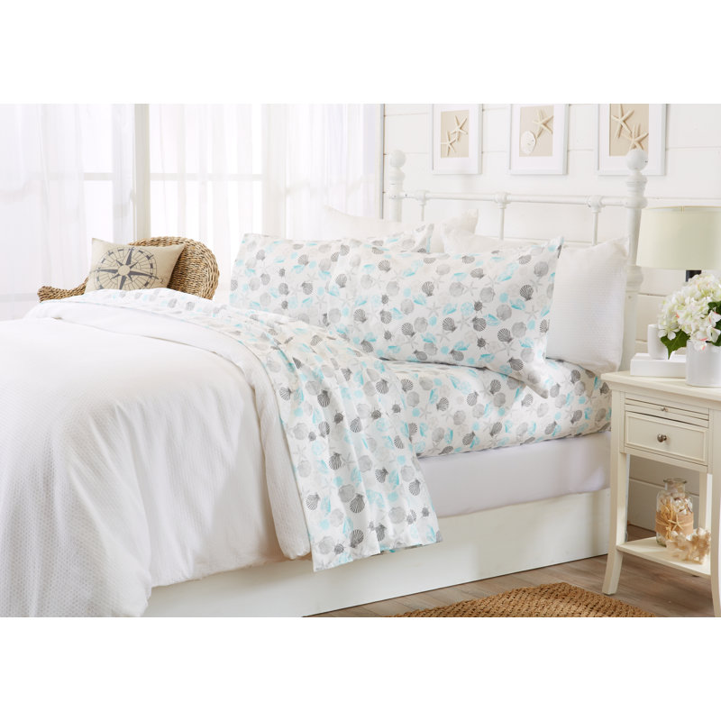 Queen Coastal Seashell Print Microfiber Sheet Set