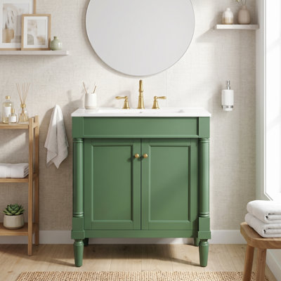 18 Inch French Style Bathroom Vanity Cabinet with Ceramic Sink, Soft-Closing Hinges & Adjustable Storage Shelf for Small Bathrooms