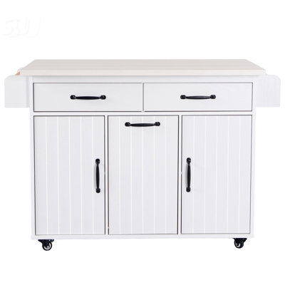 43"W Kitchen Island with Trash Can Compartment and Drop Leaf by Ebern Designs