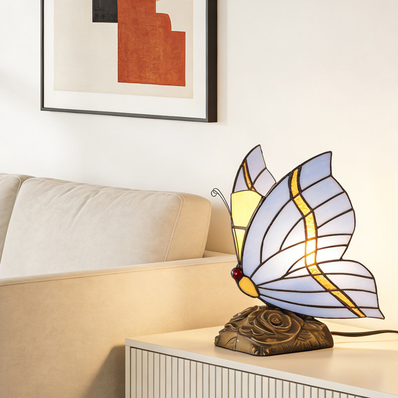 Blue Butterfly Glass Table Lamp, Novelty Lamp With Switch