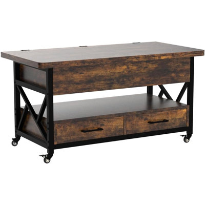 40"" Lift Top Coffee Table, 4 in 1 Coffee Tables with Storage for Living Room, Small Farmhouse Coffee Table with 2 Drawers & LED Light for Dining Recep -  17 Stories, 32546BD56CB54F94AD0657E57906FA9C