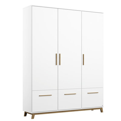 Closet Wardrobe hinged door closet CARLSSON with 3 drawers, solid wood handles and feet