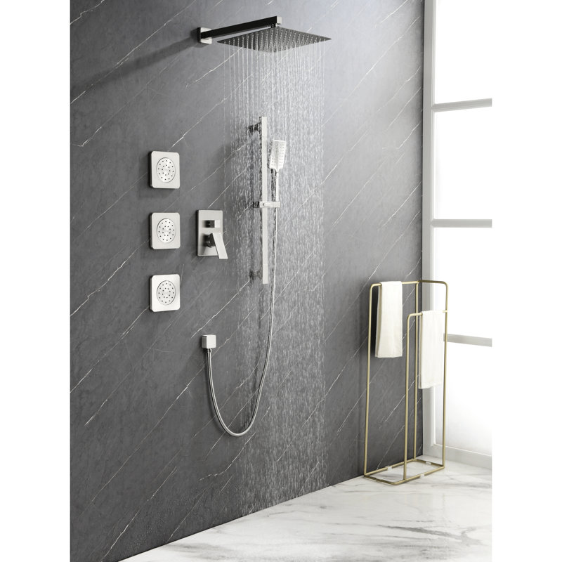 Modern Shower System With Self-cleaning Head, Hand Shower, Slide Bar - Luxury Assembly Nozzle, Hue