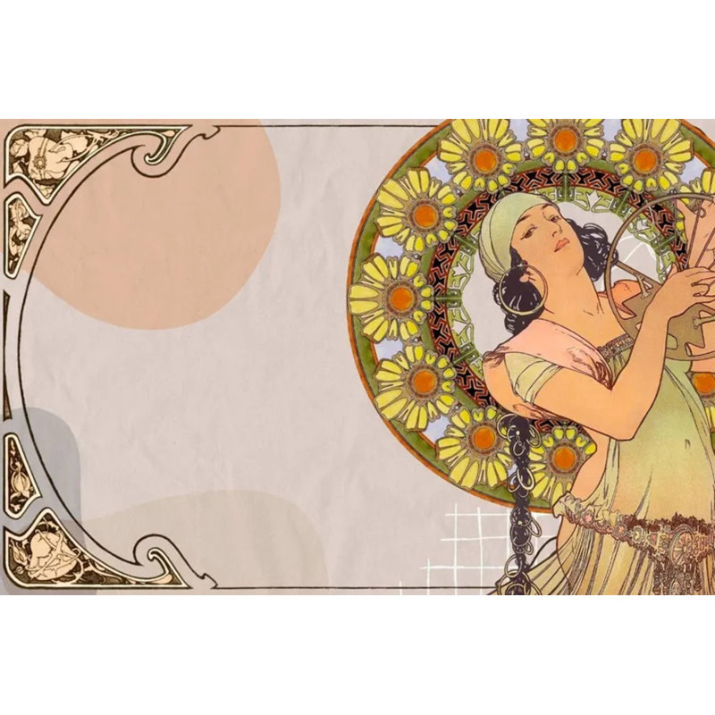 Adhésif mural femme beige Art Nouveau, L 114 po x l 204 po