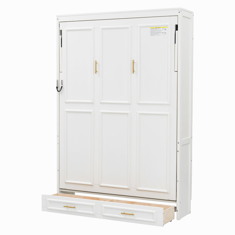 Full Size Murphy Bed With 2 Drawers, Beige
