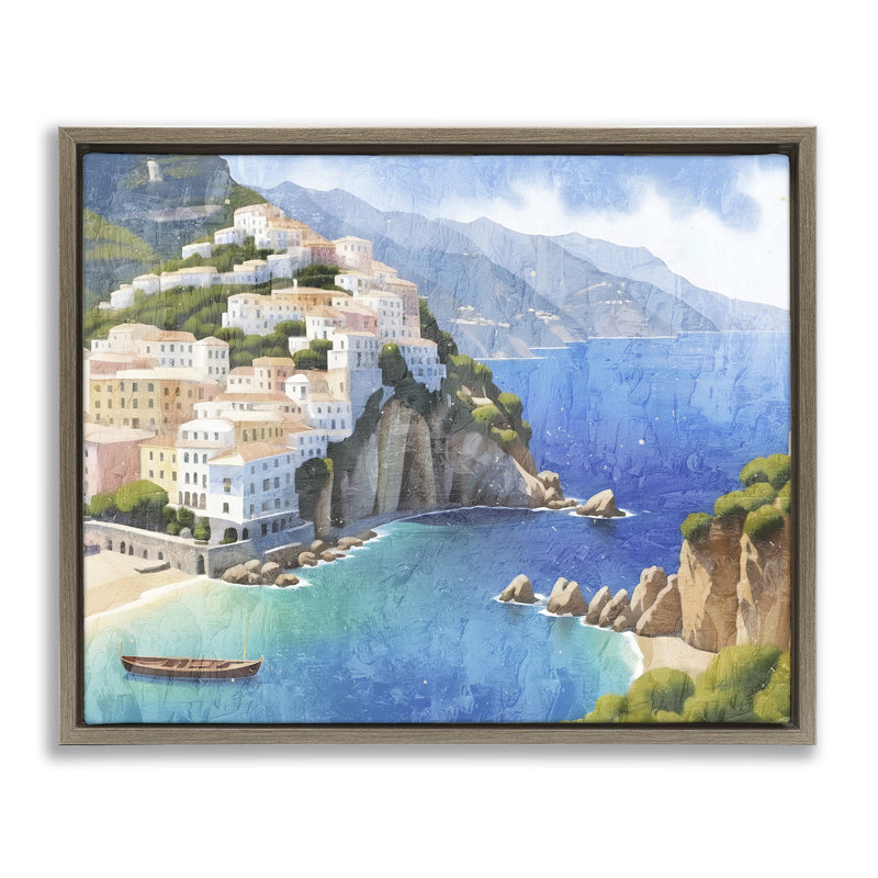 Cadre flottant Vibrant Coastal Seascape, conception de Kim Allen, Cadre flottant orme Montalcino, H 25 po x l 31 po