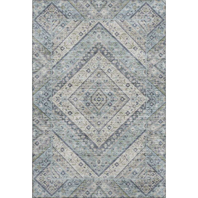 Premium Machine Washable Mayfield AMF2195 geometric Rug, Sky, 5' x 7'6"