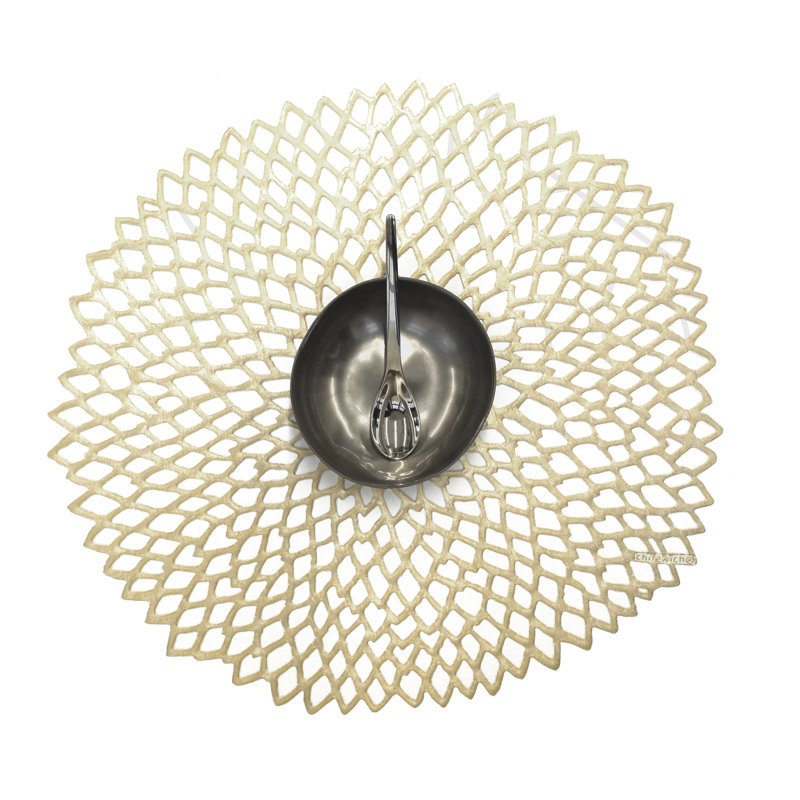 Dahlia Vinyl Solid Colour Round Placemat, Champagne