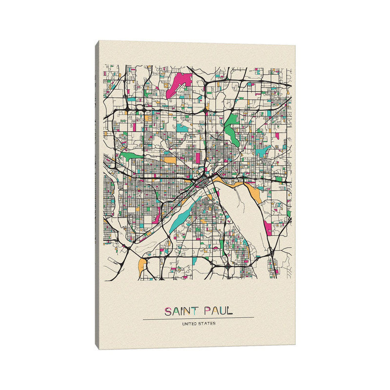 Saint Paul, Minnesota Map by Ayse Deniz Akerman - Wrapped Canvas Gallery-Wrapped Canvas Giclée, 20.32 cm H x 30.48 cm W