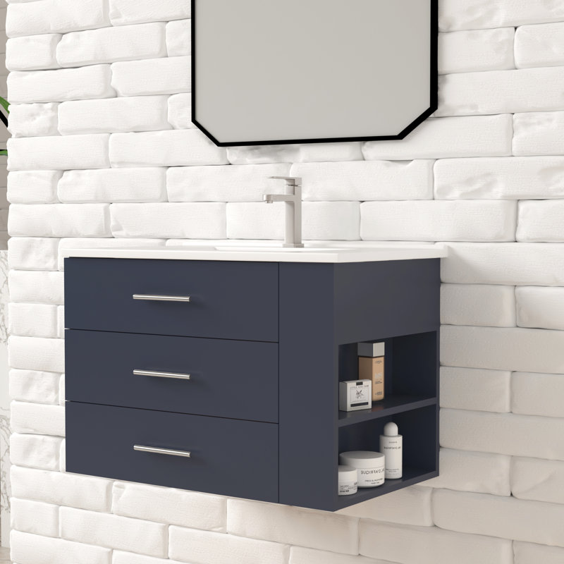 Ensemble de meuble-lavabo mural simple 30 po avec comptoir en céramique bleu marine Aurilla Aurilla, Bleu marine, Oui, 30"