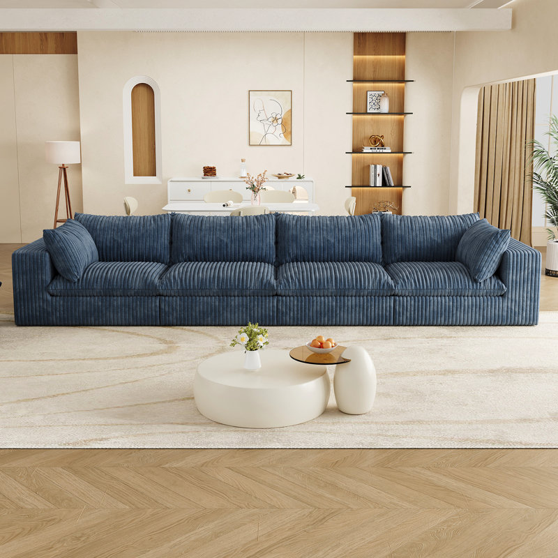 Canapé de 157,6 po Cloud, tissu velours côtelé, sièges profonds, conception à deux couches, coussin amovible, sans assemblage