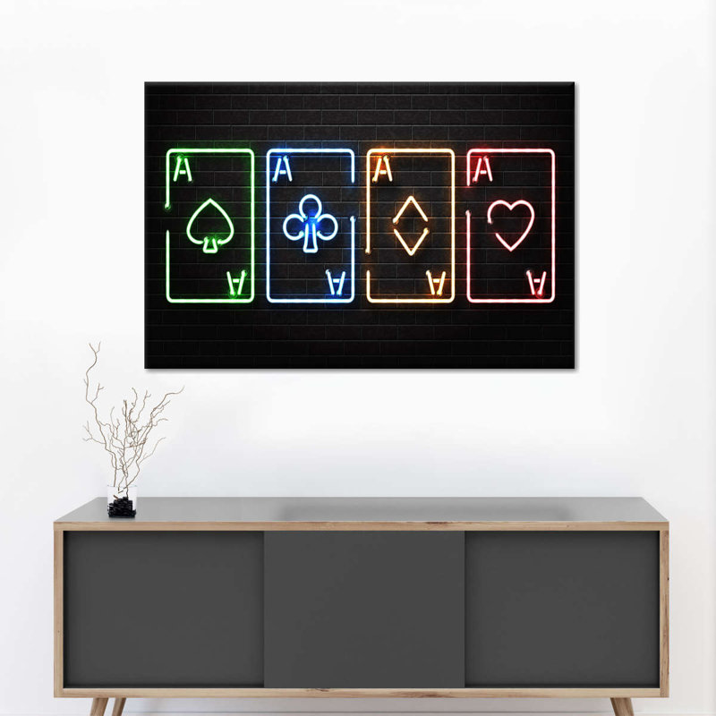 Cartes de jeu néon sur toile, H 34 po x l 51 po x P 1,25 po