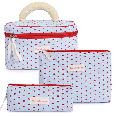 Ensemble de 3 trousses de maquillage pour grand sac de maquillage en coton matelassé