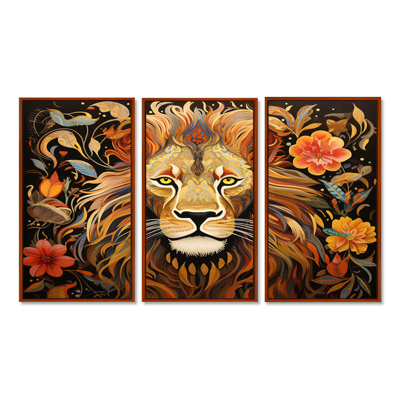 Sayer - ensemble d'art mural animal lion, H 40 po x l 60 po x P 1 po, Cadre flottant brun
