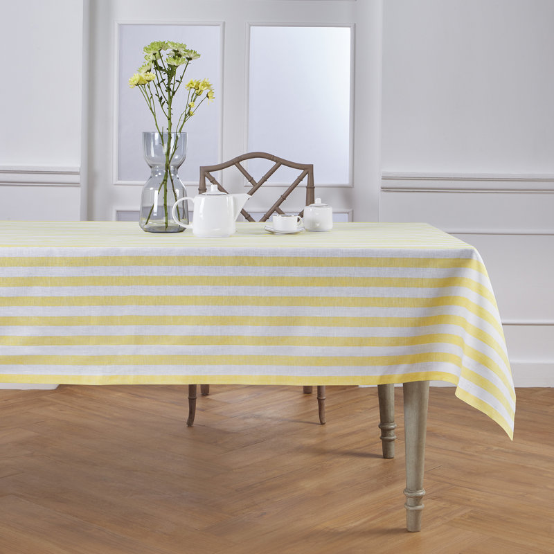 100% Pure Linen Tablecloth - Fete, 108" L x 60" W, Mustard Yellow
