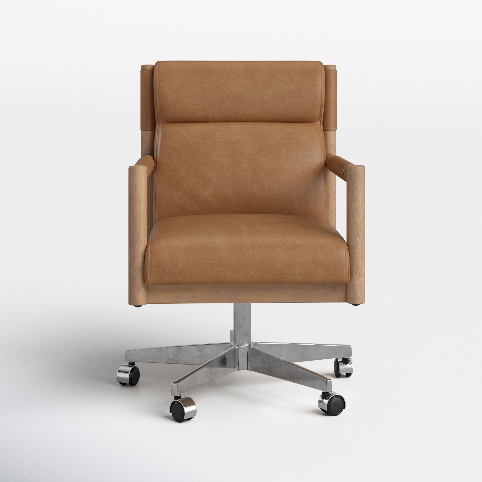 Finn Swivel Office Chair, Light Brown Genuine Leather
