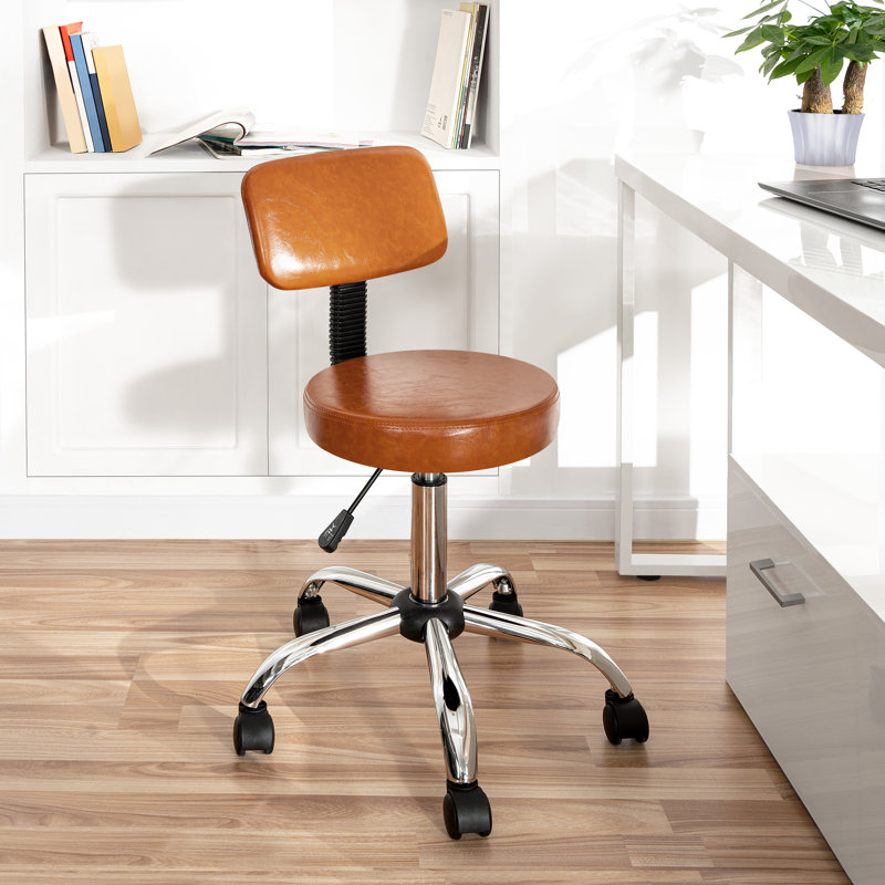 Tabouret de dessin réglable Dakotajames, tabouret de bureau avec roulettes et dossier, tabouret à roulettes peu encombrant en similicuir