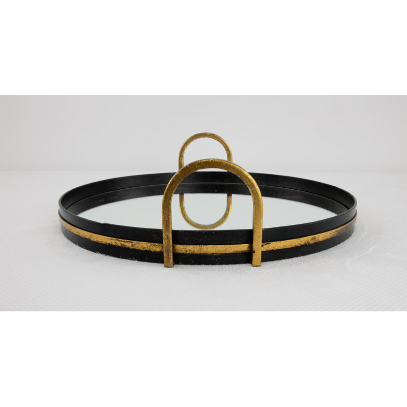 Tiffany Round Decorative Tray, Black/Gold