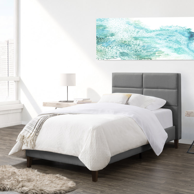 Upholstered Platform Bed, Twin/Single, Light Gray