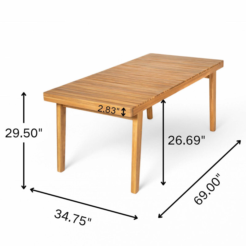 Table de salle à manger d'extérieur en bois d'acacia 69 "avec plateau à lattes, Natural