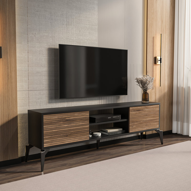 Lojo Tv Stand for Tvs up to 55", 52cm H x 160cm L x 29.5cm W, Black