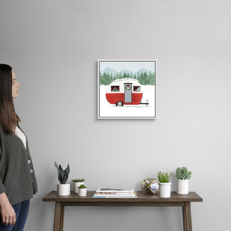 «Camping for Christmas II» par Grace Popp - reproduction d'art sur toile, Cadre blanc, H 18 po x l 18 po x P 1,75 po