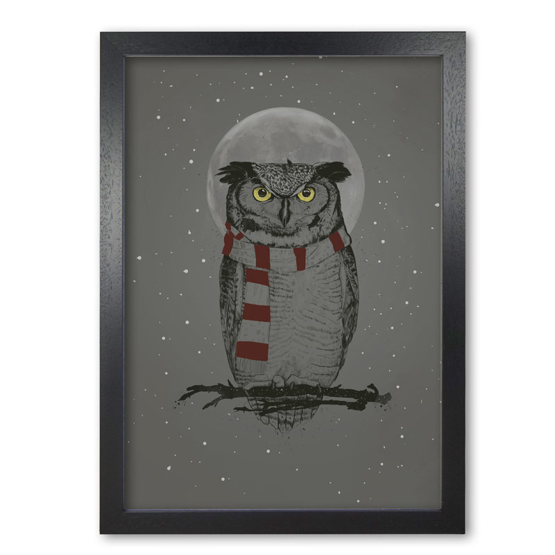 Winter Owl by Mercedes Lopes Charro - Print, 42 cm H x 29.7 cm W x 5 cm D, Black Grain