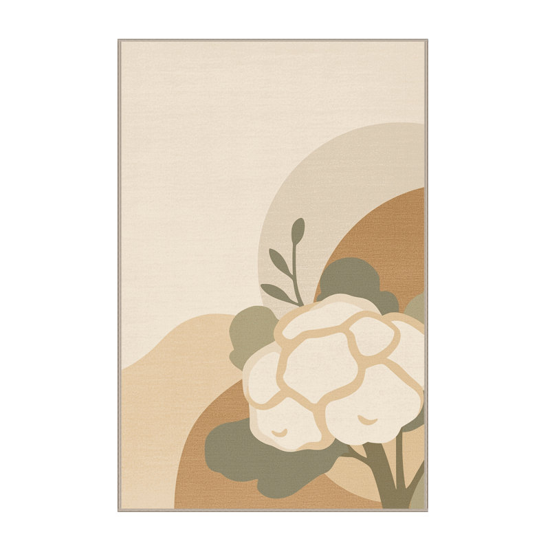 Tapis beige chou-fleur minimaliste lavable à la machine - reliure beige, 8x10