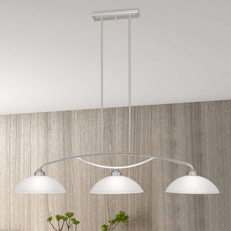 Luminaire suspendu linéaire pour îlot de cuisine à 3 lumières Annete, Nickel brossé