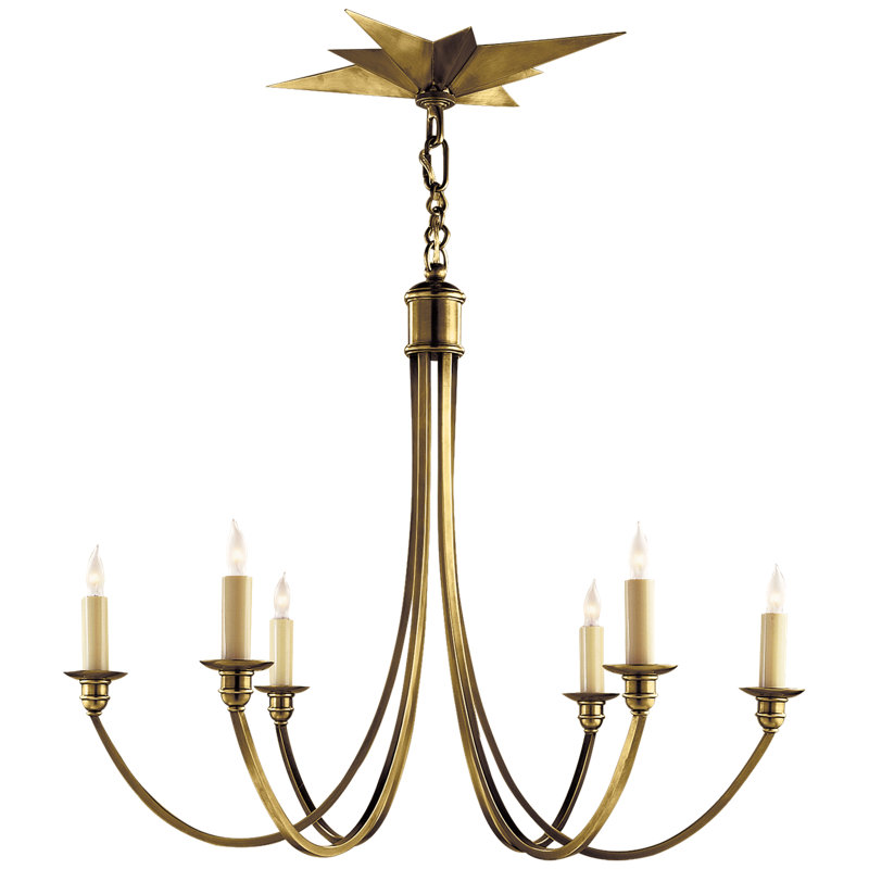 Venetian 6 - Light Chandelier, Hand-Rubbed Antique Brass