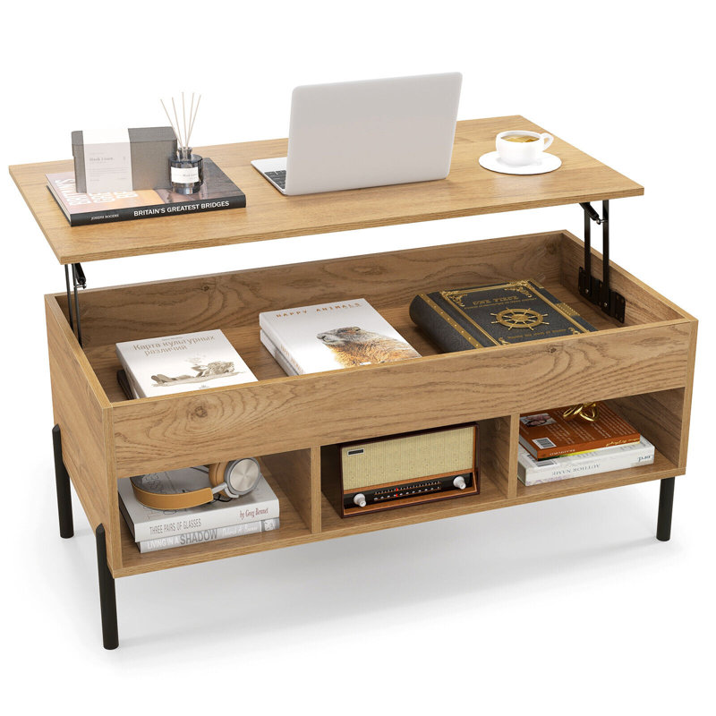 Lift Top Coffee Table with Storage, Natural Wood