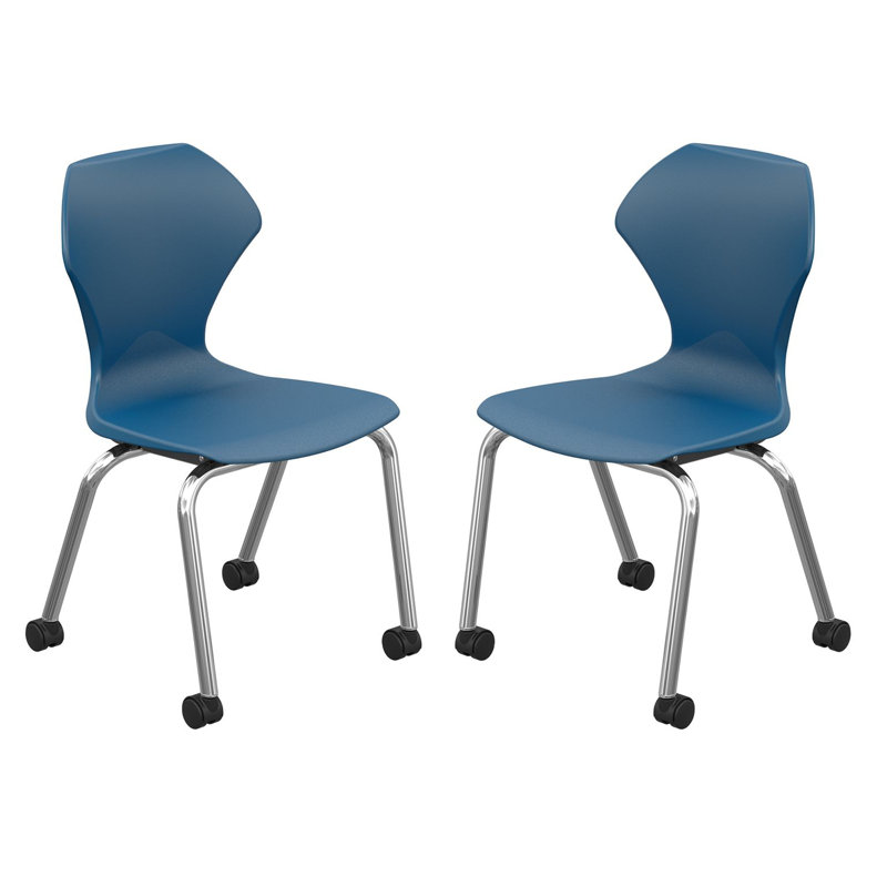 Apex Series Classroom Chair with Casters, Navy, Chrome, 16"