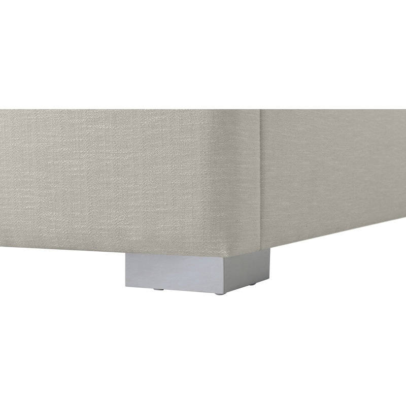 Royce Solid Wood and Upholstered Platform Bed, King, Beige Linen Textured Fabric
