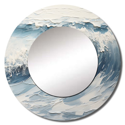 Soft Color Minimal Beach Wave II - Beach Decorative Mirror, Black Round Wall Mirror, Printed Metal Art