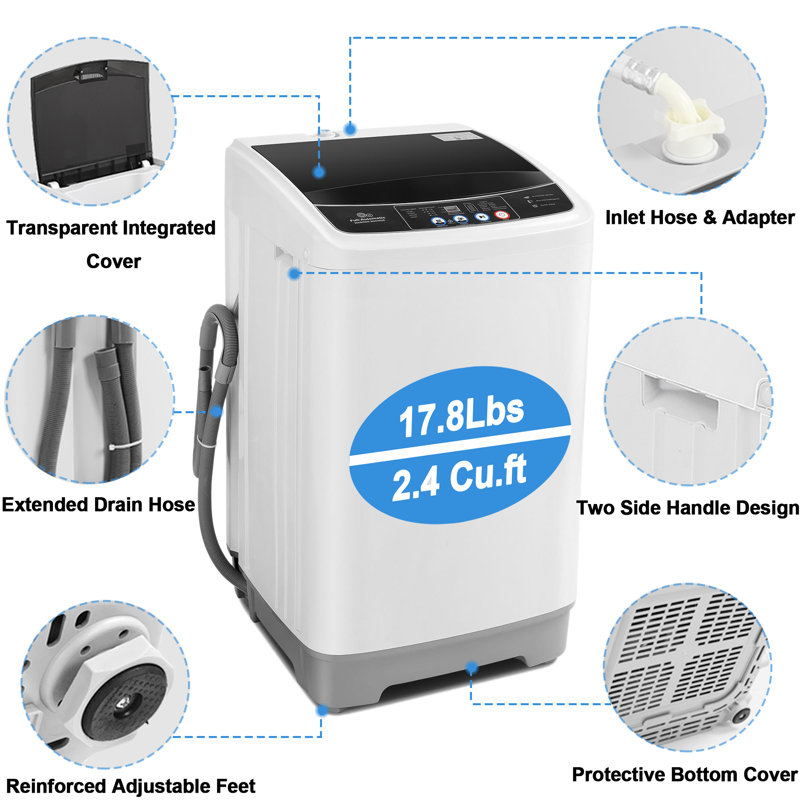 Mini machine à laver Nina 17,8 lb avec machine à laver portative 2,4 pi³ avec 10 programmes et 8 niveaux d'eau., Blanc gris