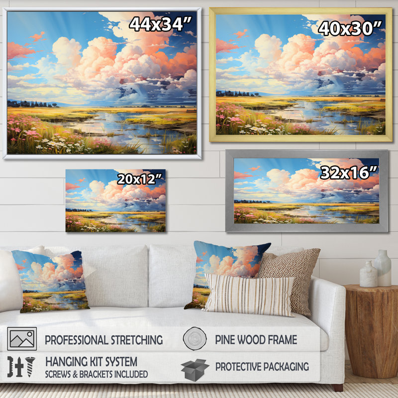 " Sky Infinite Azure In Prairies ", Gold Floater Framed, 30" H x 40" W x 1.5" D