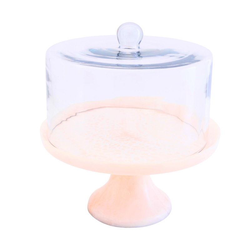 Présentoir à gâteaux en résine et dôme Lucente, Rose / transparent