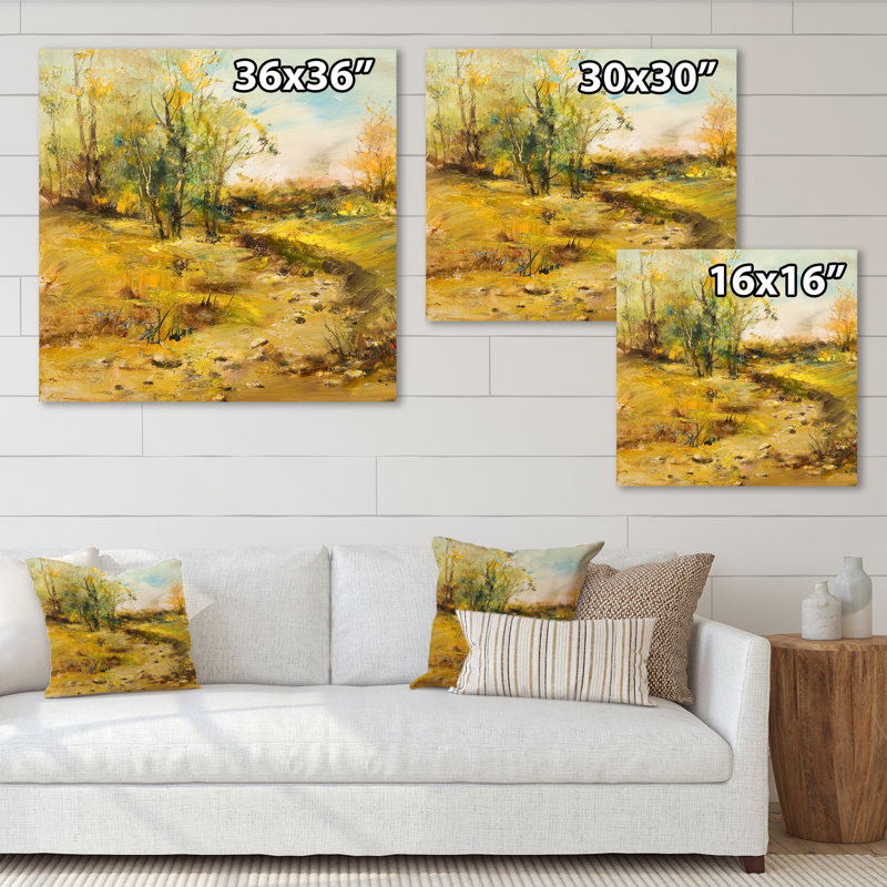Paysage avec chemin de terre - art mural traditionnel sur toile, H 16 po x l 16 po x P 1 po, Toile tendue