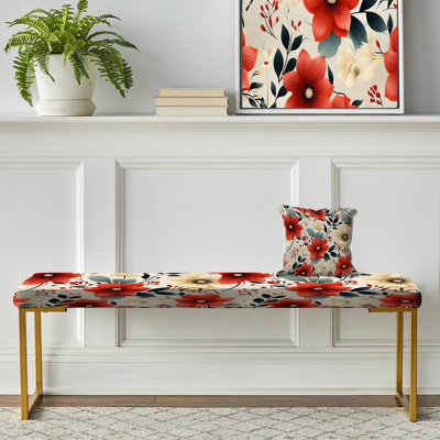 Vintage Romance Red Floral Bliss - Banc rembourré floral doré