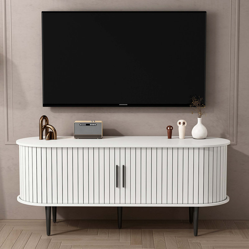 Console moderne avec beaucoup de rangement et porte coulissante, Blanc