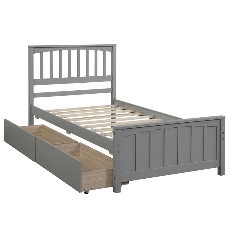 Lit plateforme simple avec deux tiroirs, Gris