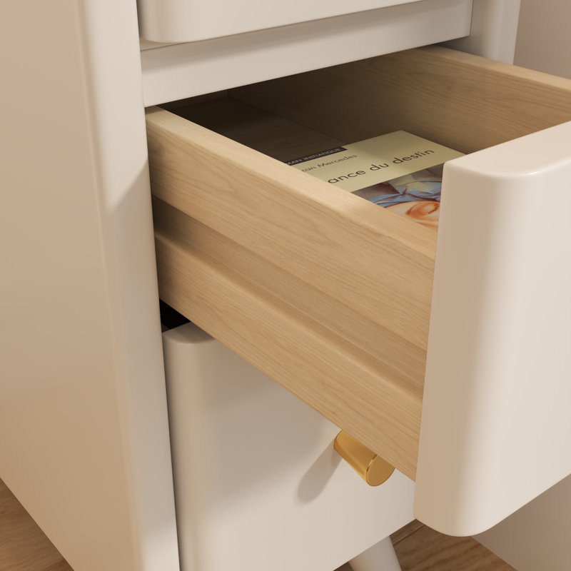 Narrow Solid Wood Nightstand with 2 Drawers, White, 11.81"W