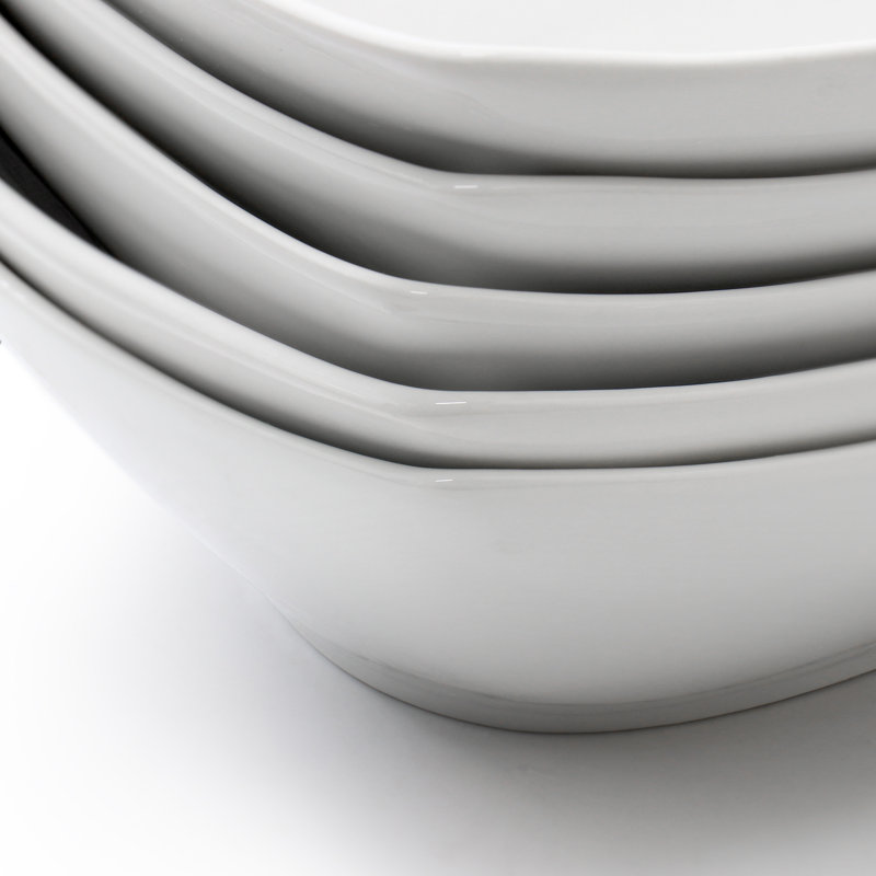 Our Table Simply White 6 Piece 7 Inch Rectangular Porcelain Bowl Set in White