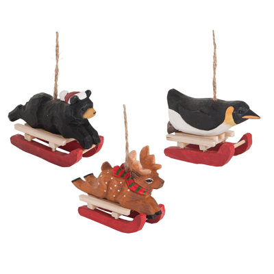 3.2'' Wood Animals Hanging Figurine Ornament