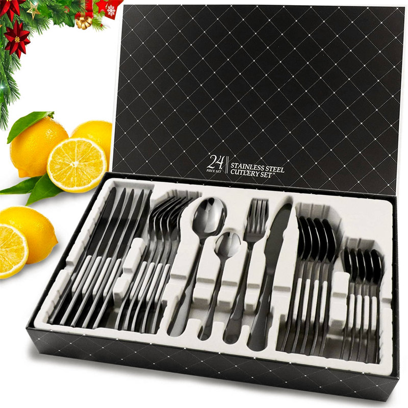 Ophelia & Co. Sarrant 24 Piece Cutlery Set , Service for 6, Satin Black