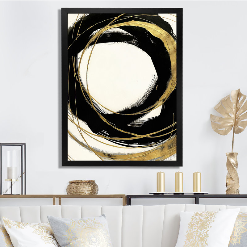 «Gold Glamour Circle III», reproduction sur toile encadrée, H 40 po x l 30 po x P 1,5 po, Cadre noir