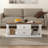 Coffee Table With Storage And Drawers,Rustic Rectangular Centre Table With Solid Wood Legs And Open Shelves,For Living Room,Office,Antique White